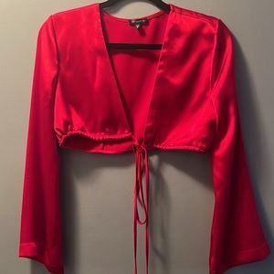 Dynamite Callie Wrap Satin Blouse